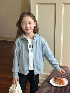 Fashionable Autumn Childrens Pure Color Hoodie Baby Girls Korean Style Zipper Open Cardigan Top Casual Baby Outfit