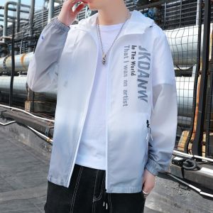ROMON | Romon Ice Silk Mens Casual Gradient Outdoor Fashionable Sun Protection Clothing Summer Zipper Decorated Straight Cut Long Sleeve Coat
