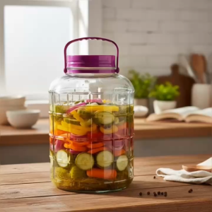 Bình Thủy Tinh Ngâm Rượu 10L Nắp Tím Quai Xách Cao Cấp - Hũ Thủy Tinh Ngâm Rượu Trái Cây QX10L