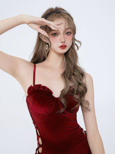 Masked Cat Drunken Rose One-Piece Swimsuit Womens Vacation Hot Spring Leisure Swimwear with Steel Support And Chest Pad