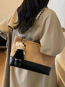 Vintage Suede Large Capacity Single Shoulder Bag Womens Fashion Chain Tote Bag Casual Crossbody Bag Korean Style Autumn New