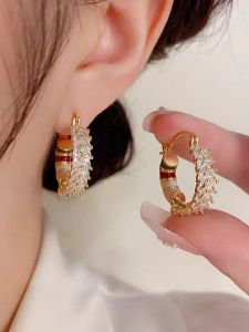 Korean Artistic Style Colorful Zircon Womens Earrings Fashionable Personality Circle Design High-End Sensation Small Audience
