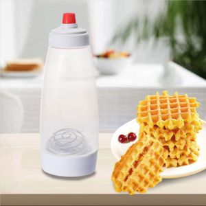 Hand Batter Dispenser Pancake Batter Mixer Waffle Bottle Hand Whisk Dispenser Kitchen Dessert Tools Waffles Crepes Dispenser Pancake Batter Cupcake Pancake Crepe Donut Making Tool (White)
