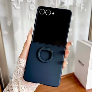szhaiyu | Fashion Liquid Silicone Phone Case With Large Window For Samsung Galaxy Z Flip 8 7 6 5 With Ring Design Shockproof Soft Cover