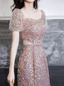 ชุดราตรีสุดหรูหรา ชุดแต่งงานสไตล์เจ้าหญิง ชุดราตรี ชุดเดรสทรงหางปลา วัสดุอื่น ๆ ปกติ แขนยาว คอกลม กระโปรงทรงเอ กระโปรงสั้น