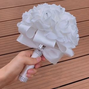2-3 Days Delivery 7 Colors Artificial Wedding Bride Bouquet Romantic Handheld Bridesmaid Flower with Ribbon