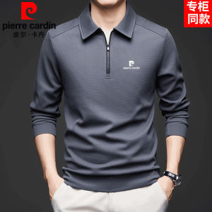 Pierre Cardin Silk Long Sleeve Polo Shirt Mens Casual Collared T-Shirt Mid-aged Autumn Spring Lightweight Solid Color