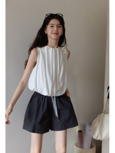 Áo Vest Không Tay Rộng Rãi EGGKA Mùa Hè 2025 Áo Khoác Ngoài Màu Trơn Phong Cách Ngọt Ngào Có Dây Buộc Eo