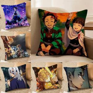 Bandai | Demon Slayer Kokushibo Upper Moon Anime Plush Pillow Cover Soft Short Plush Cushion Cover For Sofa Bedroom Home Decor Gift