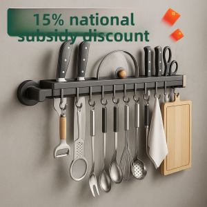 TAOSHI | Suction Cup No-Drill Kitchen Hook Hanging Rod Pot and Spoon Rack Stainless Steel Wall Mounted Organizer
