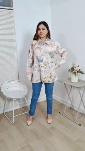 B&R Gina Floral Shirt lengan panjang bahan jaquard silk pastel color kemeja wanita