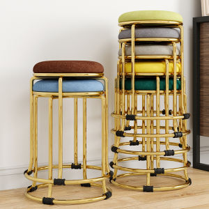 Stackable Light Luxury Titanium Gold round Stool Dining Stool Household Fashion Minimalist Creative Dining Stool Solid Steel Bench