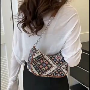 Homer Jamela Canvas Armpit Style Small Square Bag Simple Embroidered Shoulder Cresent Bag Style for Women