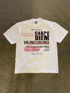 Loose Mens Short Sleeve T-Shirt Letter Print Summer Hip Hop Teenager Couple Small Collar Body Shirt Japanese Trendy Brand