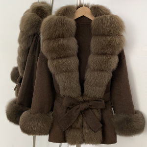 Áo Khoác Len Có Cổ Lông Cáo Tự Nhiên Dành Cho Nữ Kiểu Dáng Thanh Lịch Chất Liệu Lông Thật Có Dây Lưng Thời Trang Thu/đông Dành Cho Phụ Nữ Trung Niên