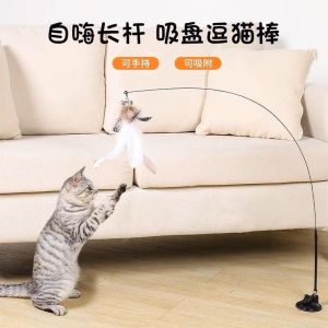 Strong Suction Cup Teasing Cat Stick Detachable Long Rod Teasing Cat Stick Wire Feather Bell Vacuum Suction Cup Cat Toy