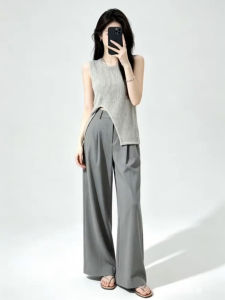 LIRUSHAN | Stylish Sleeveless Top with Slit and Wide Leg Pant Set