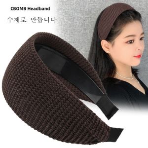 Anti-Slip Knitted Wide Edge Hairband with Teeth Vintage Solid Color Flat Pressed Hairband Elegant Popular Hair Clip
