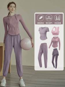 Womens Yoga Fitness Outfit Set Quick Dry Outdoor Running Morning Run Sportswear Long Sleeve Breathable Ankle-Length