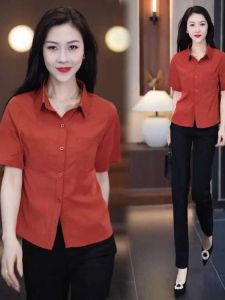 Summer 2025 Womens Fashionable Short Sleeve Loose Shirt Versatile Korean Style Polo Collar Regular Length UV Protection Pure Color