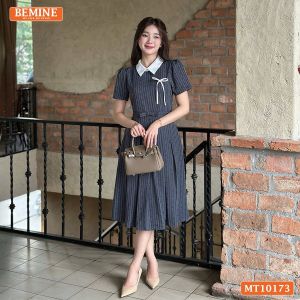 Đầm thiết kế BEMINE cổ sen ngực đính nơ dáng dài tùng xếp ly phù hợp đi làm đi chơi-MT10173