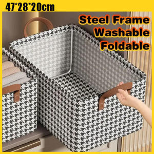 Foldable Wardrobe Clothes Storage Box with Steel Frame / Drawer Storage Basket for Pants T-shirt / Houndstooth Clothes Storage Box