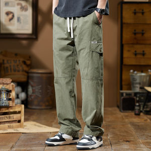MiiOW | American Style Mens Work Pants Pure Cotton Casual Wide Leg Straight Tube Long Trousers Comfortable Breathable Youth Fashion