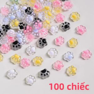 50/100 Chiếc Mặt Dán Trang Trí Móng Tay Hình Chân Mèo Phát Quang Dễ Thương Mặt Dán Hình Gấu/Mèo Con Bằng Nhựa Dùng Trang Trí Nail Art Phụ Kiện Làm Nail