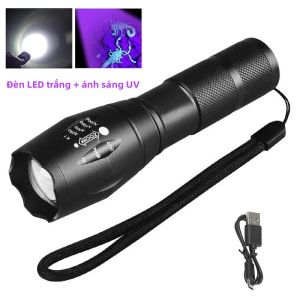 Đèn Pin UV 2 Trong 1 Ánh Sáng Kép Tím Trắng 395nm Có Thể Điều Chỉnh Độ Zoom Cầm Tay Dùng Để Phát Hiện Vết Bẩn Của Thú Cưng Chất Liệu Hợp Kim Nhôm Đen Chống Nước