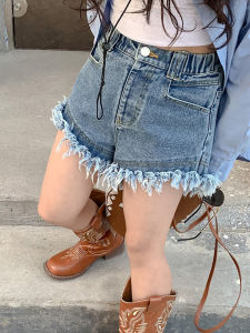 Fringed Irregular High Waist Kids Jeans Shorts