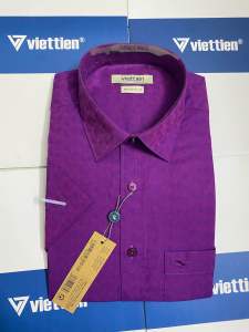(6P0046) Áo sơ mi Việt Tiến tay ngắn vạt ngang form regular fit hơi ôm vải 100% cotton