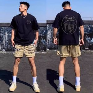 เสื้อยืดคอกลมแขนสั้นผ้าฝ้ายแท้สำหรับผู้ชาย ทรงหลวม ระบายอากาศได้ดี แฟชั่นฤดูร้อน ลายตัวอักษร ไซส์ใหญ่ 300 ปอนด์ Vibes American Heavyweight