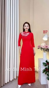 Áo Dài Lụa Mỹ Cao Cấp Họa Tiết Thêu Và Đính Kết Thủ Công Tỉ Mỉ - Mã B7
