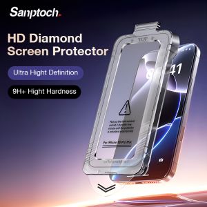 Sanptoch miếng bảo vệ màn hình kim cương 9H + cho iPhone 16 15 14 13 12 Pro Max bậc quân sự Kính cường lực bảo hiểm toàn bộ chống vỡ cho iPhone 16 Pro Max HD trong suốt riêng tư phim siêu bảo vệ cứng cáp với bộ căn chỉnh tự động