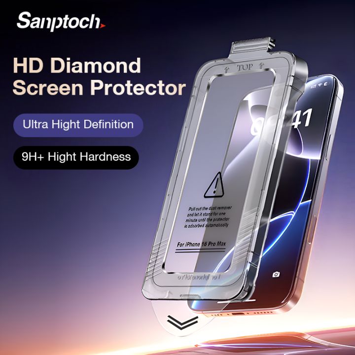 Sanptoch 9H+ Diamond Screen Protector For iPhone 16 15 14 13 12 Pro Max ...