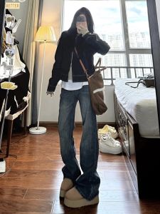 Quần Jeans Ống Rộng Cạp Cao Phong Cách Retro Của Mỹ Cho Nữ Quần Jeans Ống Rộng Dài 175 Cao Cấp Thời Trang Xuân Thu