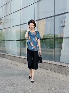 Bộ đồ nữ trung niên B76 cao cấp – Đồ bộ mặc nhà thun lạnh co giãn form đẹp trẻ trung sang trọng size lớn