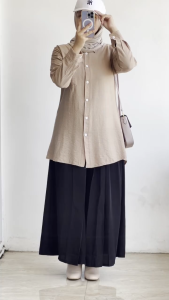 Hawa Tunik Baju Atasan Kemeja Wanita Lengan Panjang Bahan Polo Linen Premium