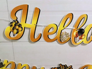Hello 2026 HAPPY NEW YEAR Gold champagne Glass Fireworks party decoration cardboard banner set w/string