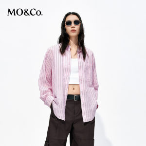 MO&Co. | Summer New Linen Cotton Shirt Light Loose Dropping Shoulder Embroidery Pink Brown Stripe