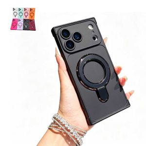 Square Large Window Phone Case For iPhone 18 Pro Max 17 16 puls 15 14 13 | Foldable Ring Holder Stand Shockproof Soft Silicone Full Camera Lens Protection Square Frame Back Cover Casing