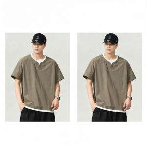 BALENO | Summer Faux Two-Piece Mens Short Sleeve Round Collar T-shirt