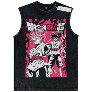 Bandai | 2026 Summer Mens Black Washed Tank Top Dragon Ball Super Goku Black Son Goku Fight Pose High - Quality Soft Fabric for Fitness