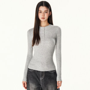 offsoul | Original American Retro Spice Girl Henley Neck Slim Long Sleeve T-Shirt