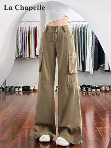 La Chapelle Womens Loose Fit Straight Leg Workwear Jeans Deep Blue Multiple Pockets High Waist Cotton Denim Wide Leg Pants