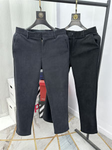 Mens Fashion Fleece Lined Thickened Straight Leg Corduroy Casual Pants Autumn Winter Warm Simple Matchings Leisure Trousers