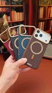 For Magsafe Magnetic Luxury Solid Color Triangle Pattern Phone Case for iPhone 17 Pro Max 15 13 14 16 Pro Max Bumper