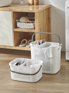 Japanese Style Bathroom Narrow Space Rectangular White Laundry Basket