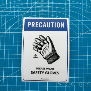 Precaution Please Wear Safety Gloves. Premium Sticker. Warning. Sign Label Notice Signage. Laminated Waterproof Scratch Resistant. Suitable for Indoor and Outdoor.