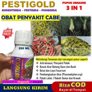 OBAT PENYAKIT CABE AMPUH PESTIGOLD 250ML Fungisida Organik Hayati Obat Busuk Buah Akar dan Batang Bercak Daun Rebah Semai Patek Layu Fusarium Akar Bengkak Virus Gemini Pada Tanaman Cabe Cabai Paling Manjur dan Tokcer
